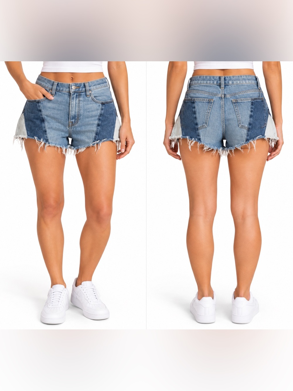 DRIFTWOOD Light Blue Patchwork Denim Shorts Size 28